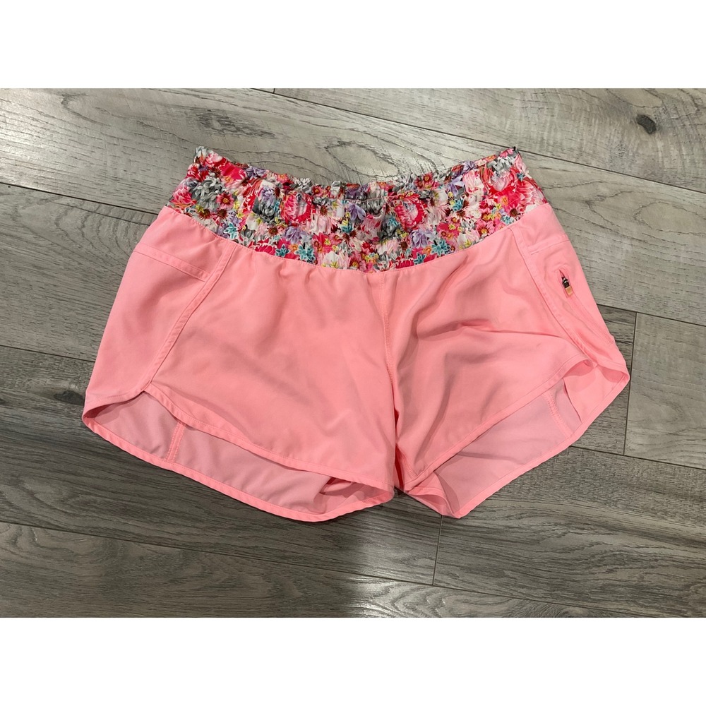 Lululemon Speed Up Shorts Pink Floral Waistband Running Training Womens Size 10
